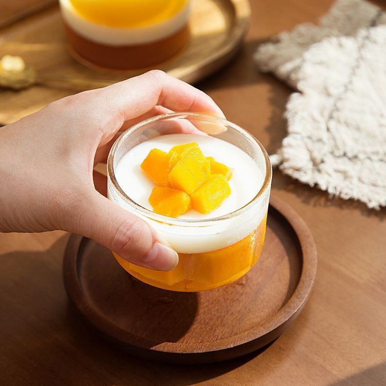 Glass dessert cups, milk cups, home mousse cups, dessert cups, high-transparency borosilicate glass pudding and yogurt cups are available Specification drawing