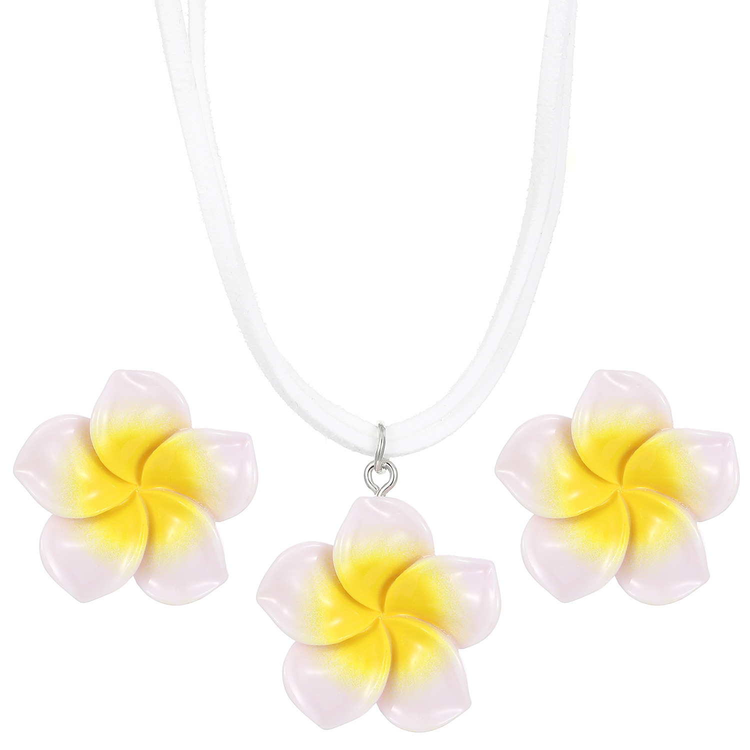 European and American cross-border jewelry dopamine egg flower velvet stud necklace set, sweet design sense, new collarbone chain Item Picture