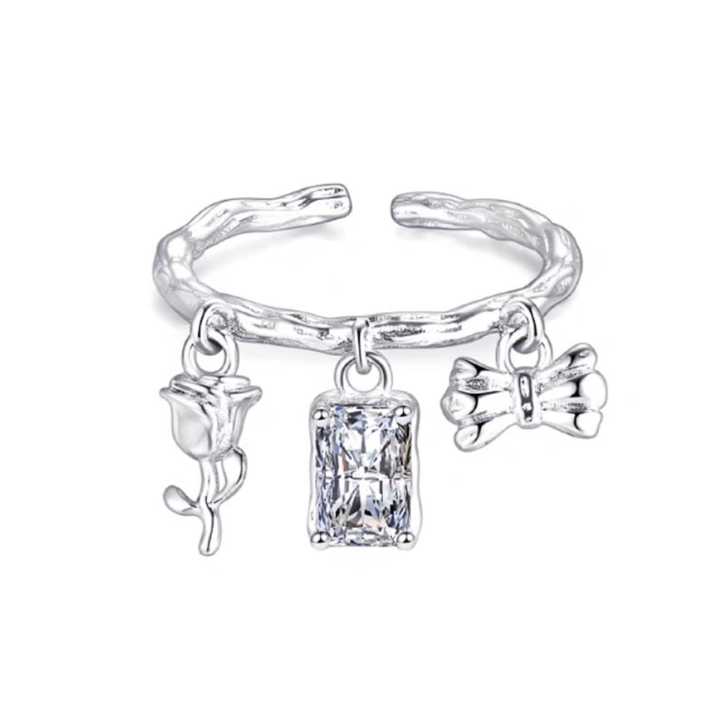 French gentle and exquisite rose bow open ring women's pendant, a niche Instagram cold and elegant quality ring Item Picture