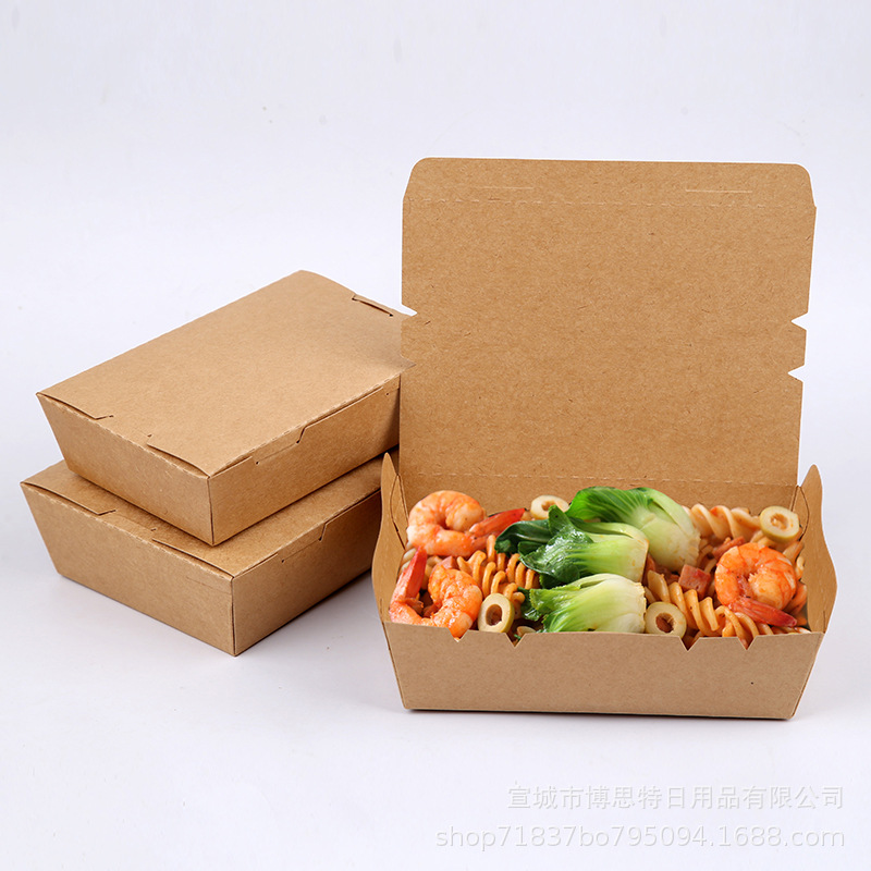 Takeout kraft paper large right-angle packing box, thickened anti-scald, cold and hot dual-use disposable kraft paper large right-angle lunch box details Picture