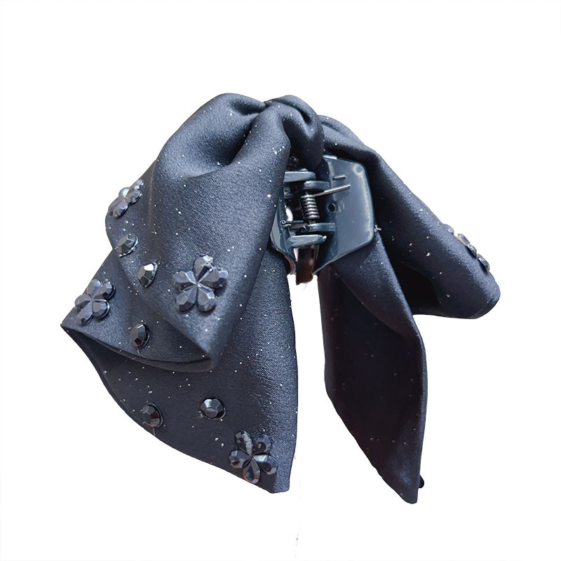 Black satin bow hairpin for women's back of the head ponytail, 2024 new elegant semi-tied headpiece hairpin Item Picture