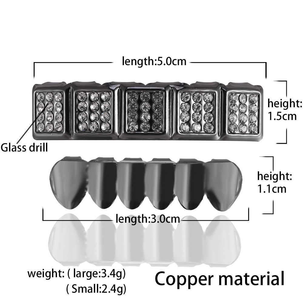 The manufacturer supplies European and American fashionable square 6-tooth hip-hop teeth, HIPHOP dentures and Halloween stage props full figure