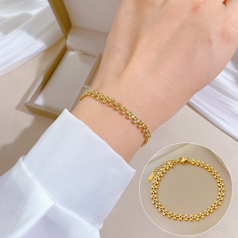 【 All-titanium Steel 】 Dongdaemun Personalized Love Dog bone Chain bracelet Female Internet celebrity retro best friend full figure