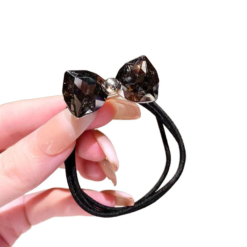 Light luxury crystal bow rubber band, shiny and highly elastic hair tie, fashionable and versatile women's hair tie accessories Item Picture