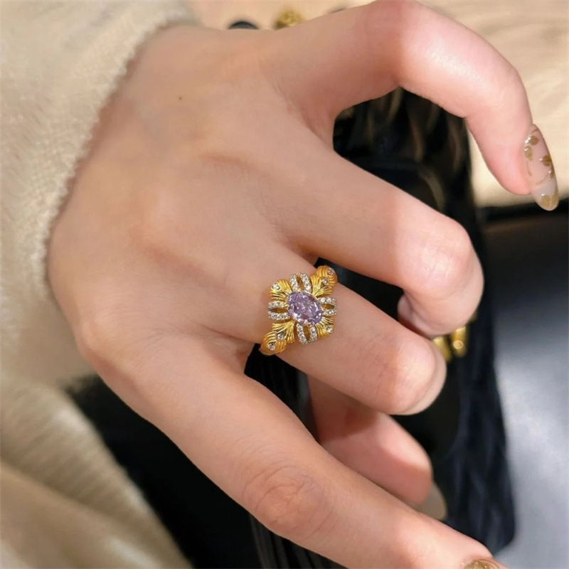 Live-streaming best-selling gemstone ring, a niche design for women with a high-end feel, is a fashionable and versatile open-top ring Item Picture
