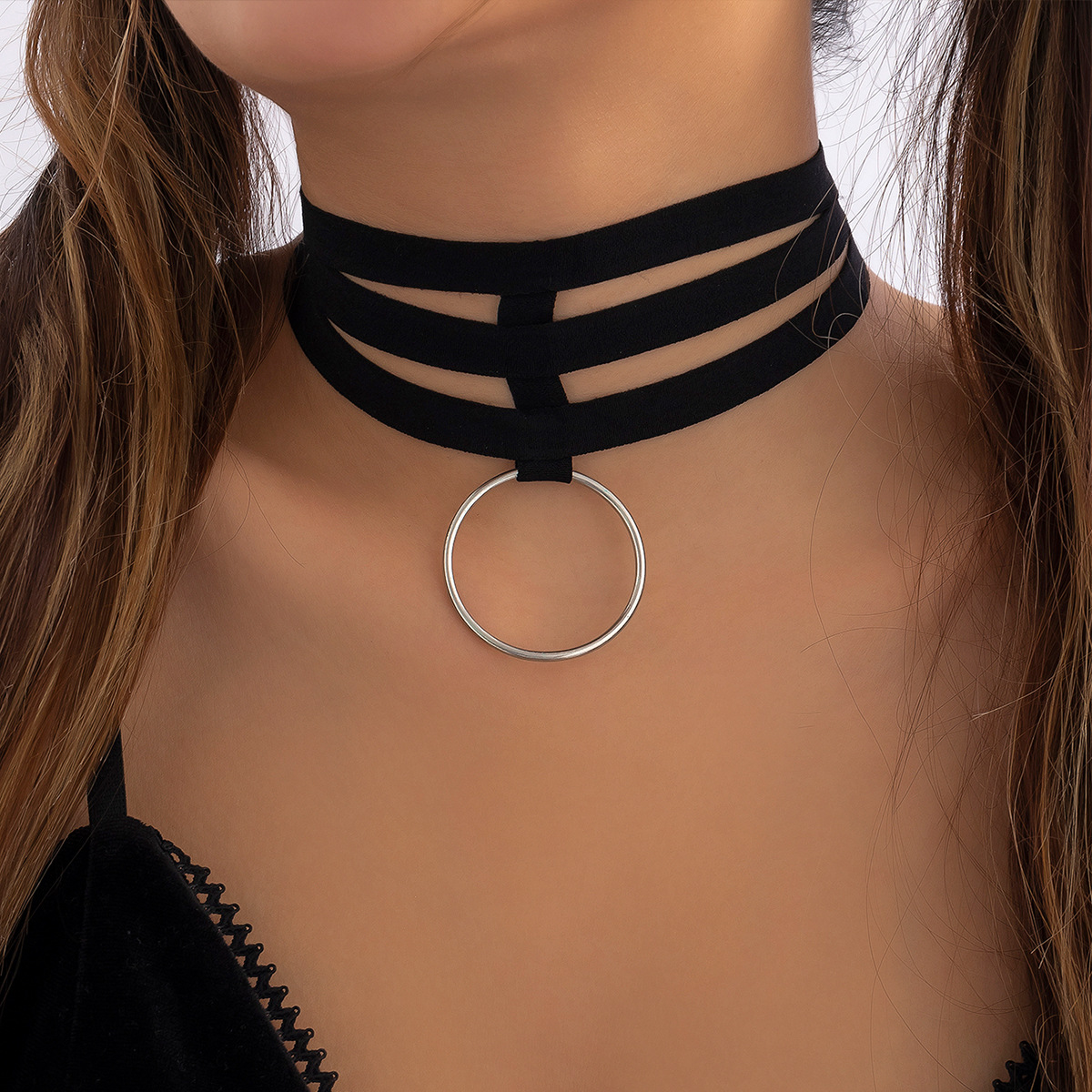 Dark-themed, trendy, sweet and cool necklaces, collarbone chains, geometric rings, and black elastic band necklaces from Europe and America Specification drawing