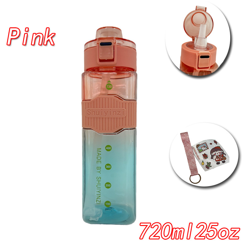 High appearance level summer new colorful square straw plastic water cup, portable drawstring bouncy cap outdoor sports water bottle full figure