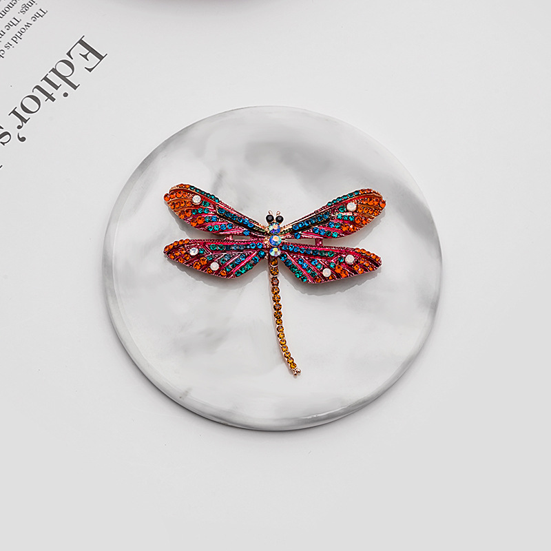 European and American alloy studded with colorful diamonds, oil drip enamel dragonfly insect brooch, exaggerated and personalized, direct sales from foreign trade wholesale factory Specification drawing