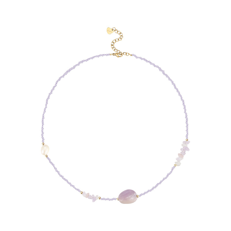 Amethyst zircon beaded necklace for women, a new fashion, niche and versatile collarbone necklace with a vacation and travel style in 2025 Item Picture