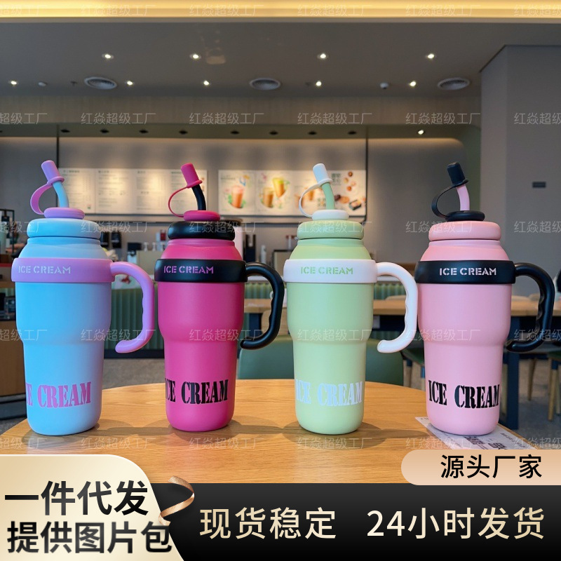 2024 New model for boys and girls, high appearance level insulated cups, children's hand-held sports water bottles, simple and cute with straw cups full figure