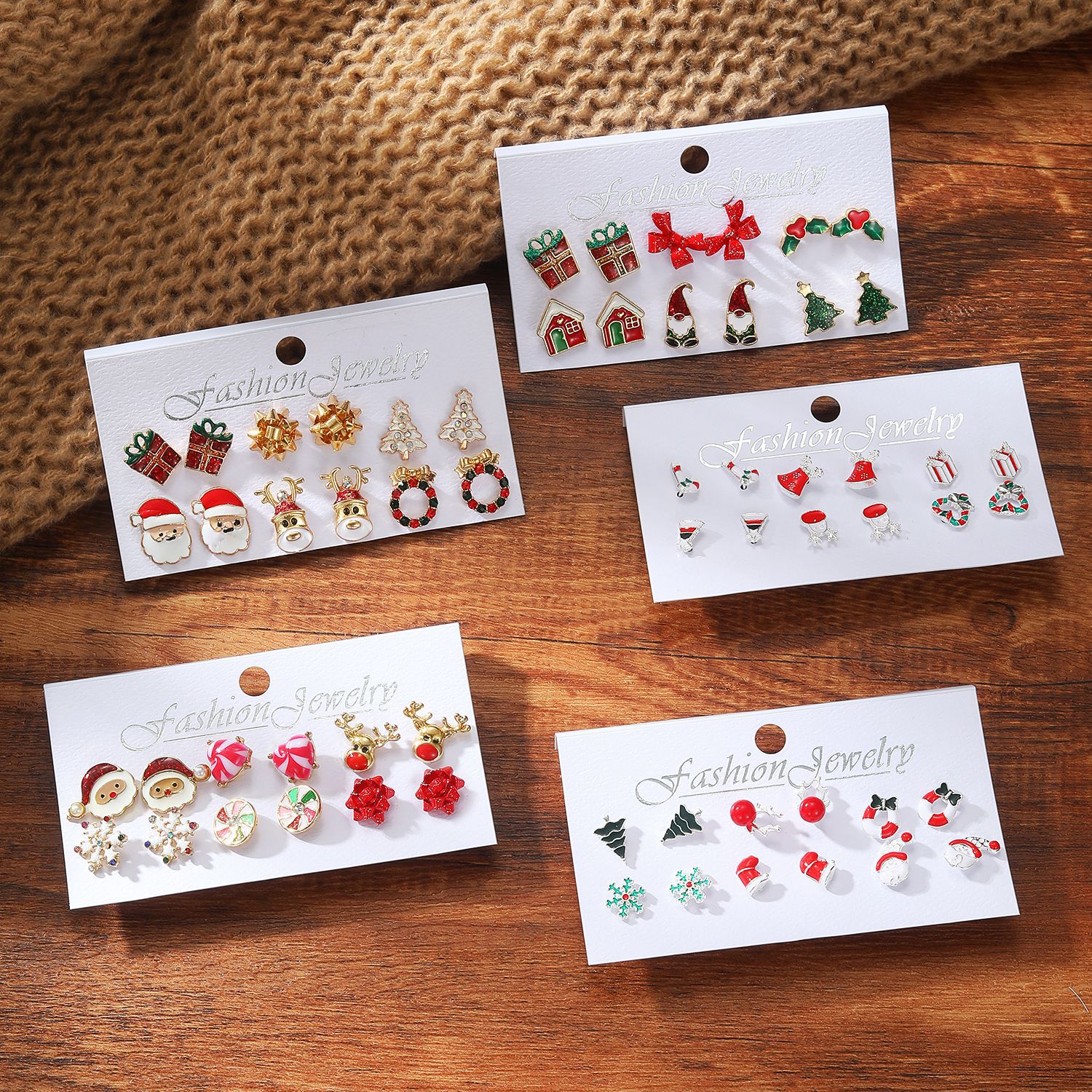 Alloy series snowflake bell stud set, a popular export product. Cartoon oil-dripping walking stick, elderly earrings, women Application Scenario