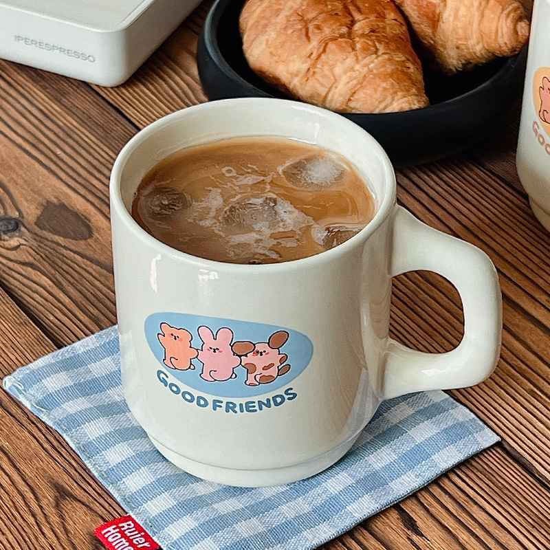 2024 New InS-style student cartoon ceramic mugs, breakfast milk cups, couple coffee cups, gift water cups full figure
