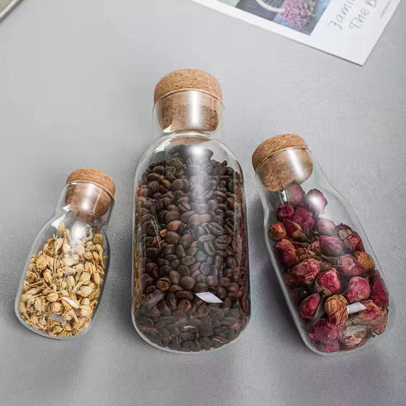 Cork stopper glass compartmentalized tea storage jar, transparent glass multi-specification spice and grain storage tea jar Specification drawing