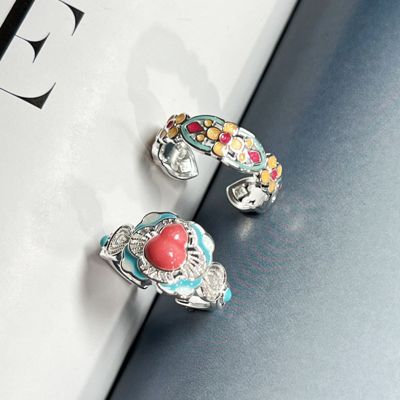 New Chinese-style Hanfu accessories: Colorful enamel gourd, personalized court-style ring, women's unique and niche design ring Specification drawing