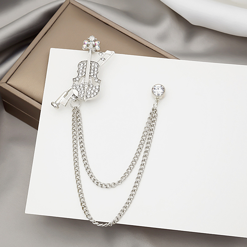 European and American fashion influencer style cartoon crystal sparkling diamond musical instrument violin brooch collar pin brooch badge accessory gift details Picture