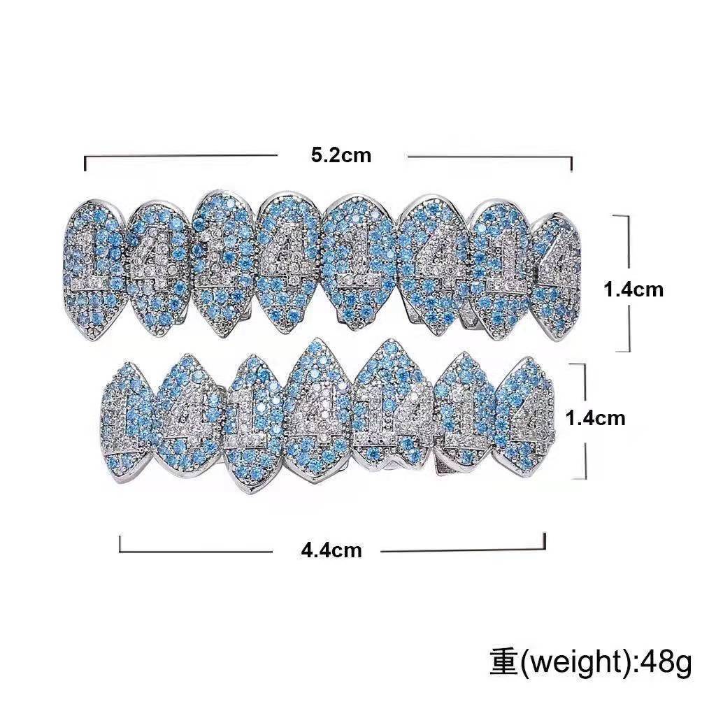 New 1414 teething set teethgrills 8-toothed vampire Zircon hip-hop teething set for Halloween in Europe and America full figure