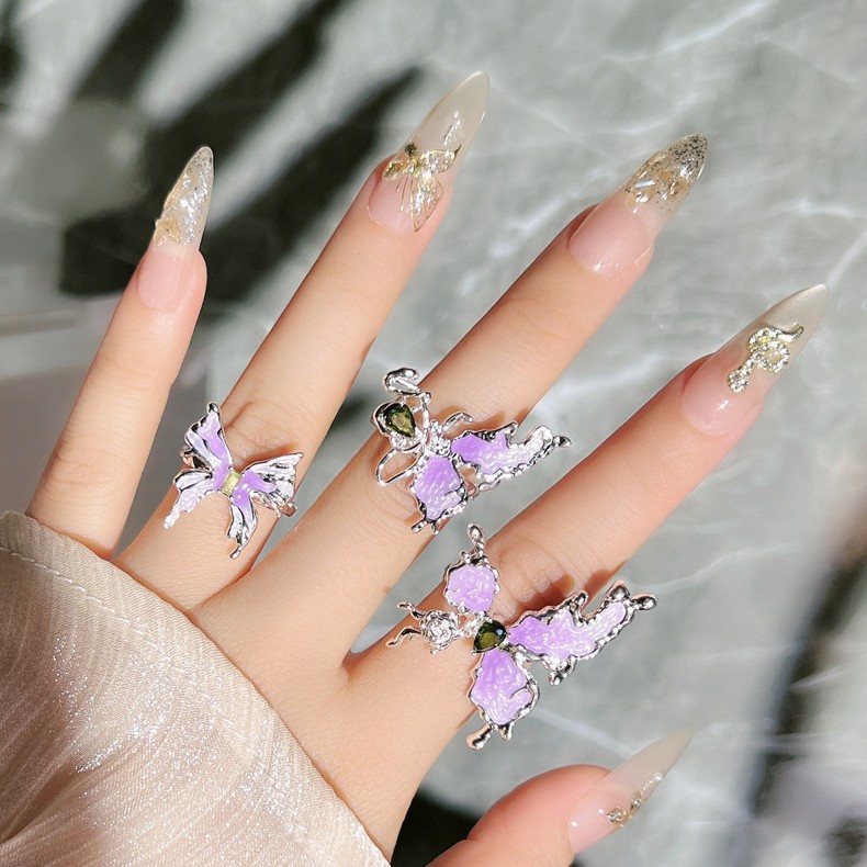 Sweet and cool girl purple gradient irregular liquid butterfly opening ring, a fashionable, unique and exquisite ring for women full figure