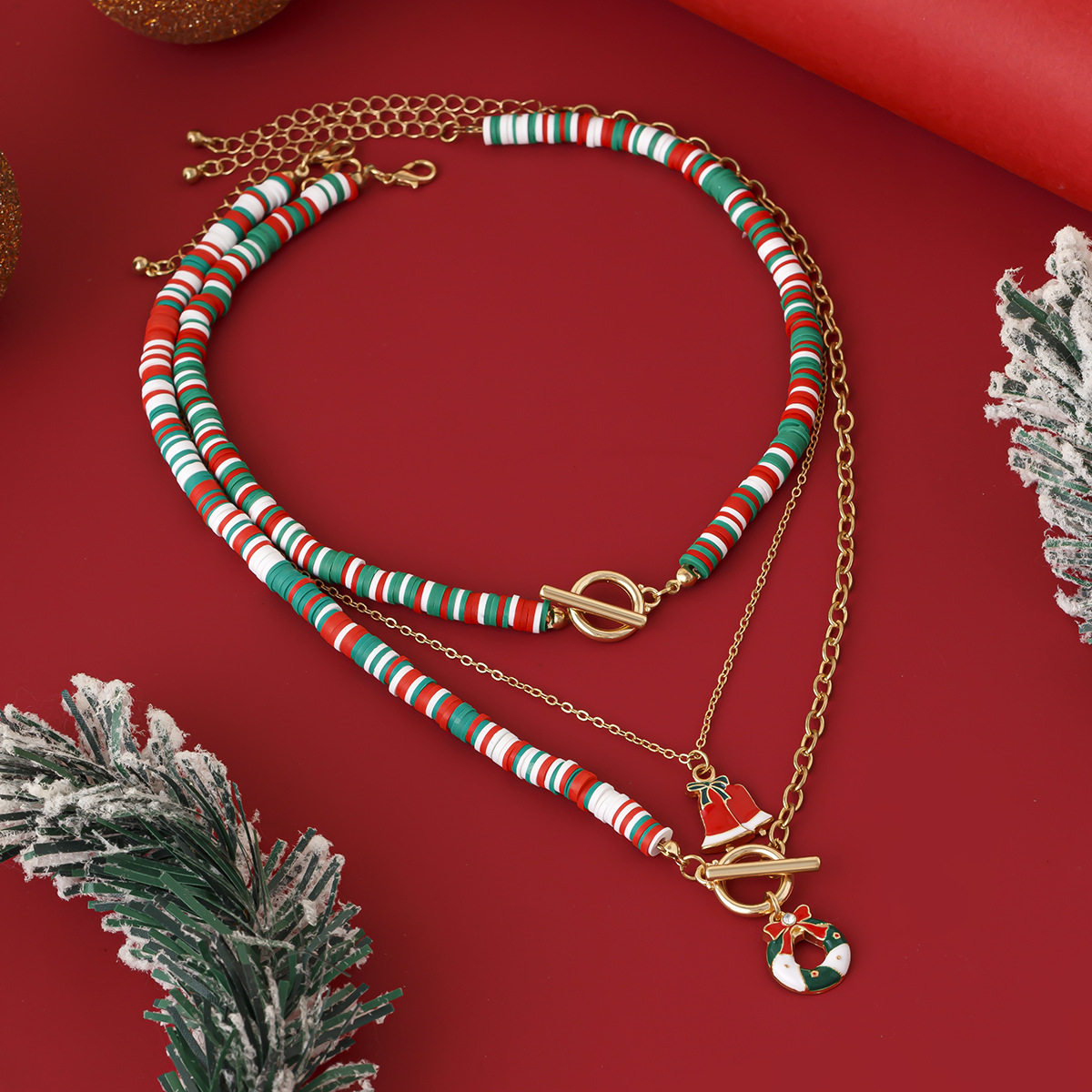 European and American cross-border jewelry fashion soft clay OT buckle alloy necklace 3-piece set, Christmas Man pendant collarbone chain Application Scenario