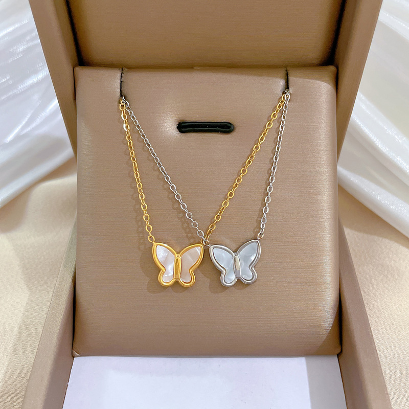 【 All-titanium Steel 】 Shell butterfly style, minimalist style, real gold necklace inside the furnace, women's ins collarbone chain full figure