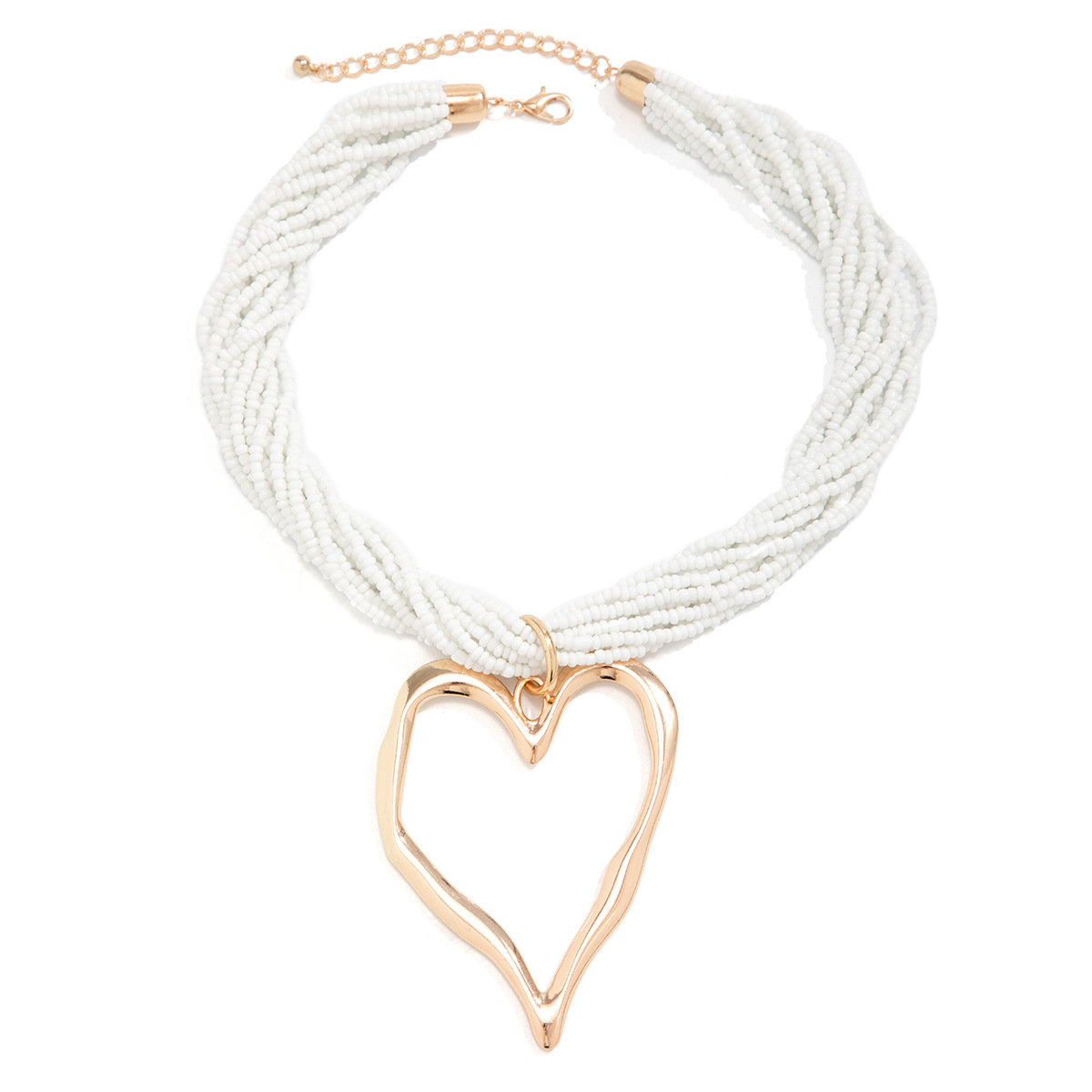 European and American cross-border exaggerated rice bead multi-layer heart-shaped pendant necklace personalized lava heart necklace accessory Item Picture
