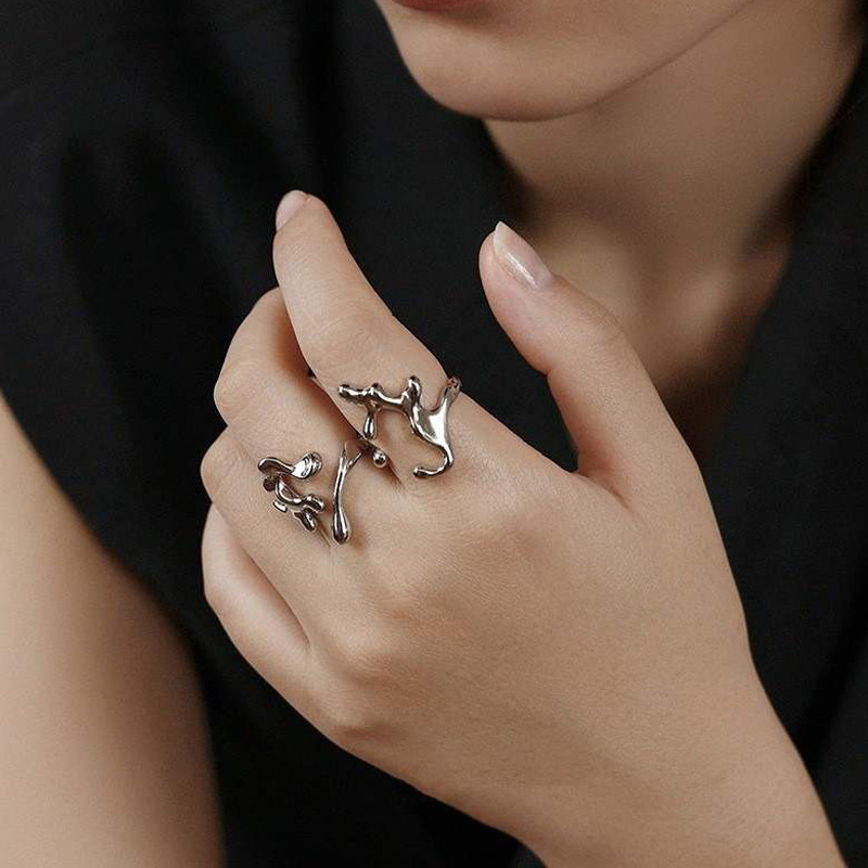 Fashionable geometric irregular ring for women, unique and creative design sense, simple, sweet and cool open ring index finger ring Specification drawing