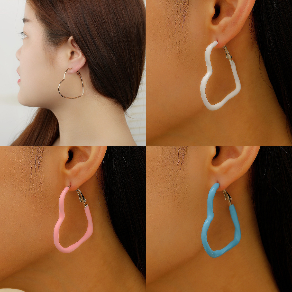 European and American ins simple large-circle heart-shaped earrings, fashionable and individual, exaggerated geometric hollowed-out heart-shaped earrings, elegant earrings full figure