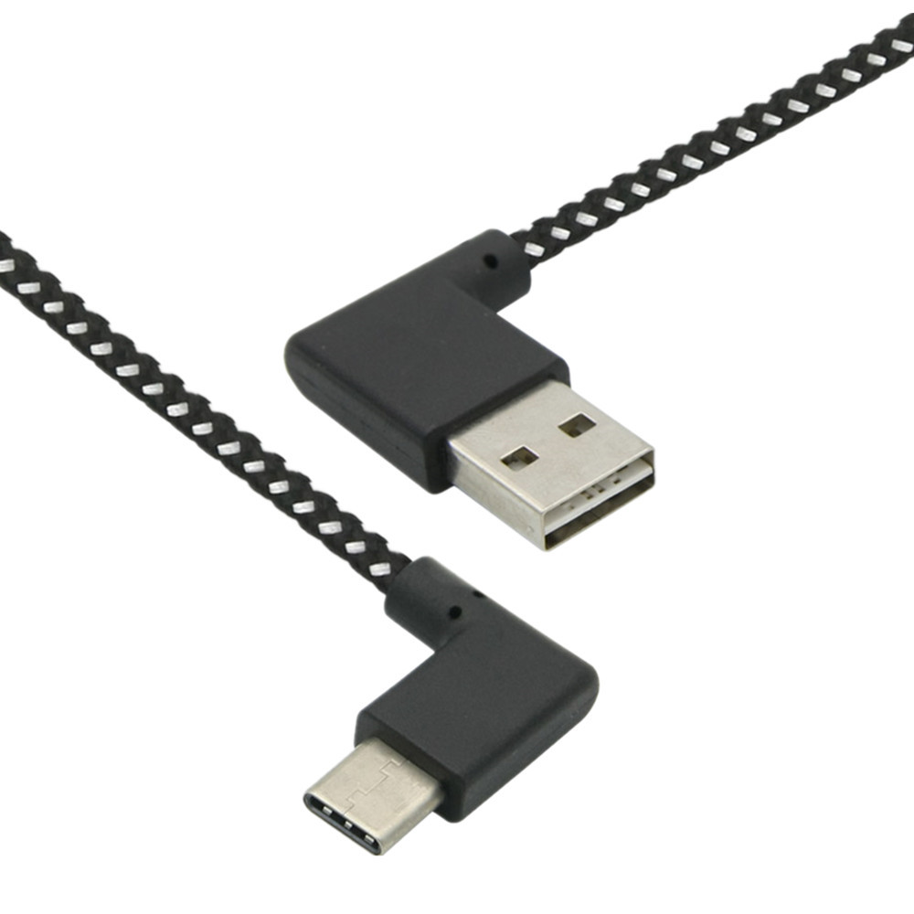 Type-C mobile phone data cable, Android fast charger cable, 90-degree elbow with mesh high-speed connection cable, extended by 2 meters details Picture
