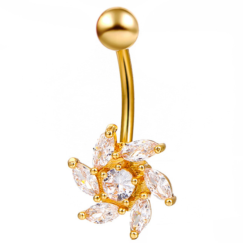 Hot-selling diamond-encrusted flower navel nails on wish in Europe and America, a new type of African navel ring and navel decoration for foreign trade, a human piercing accessory Item Picture