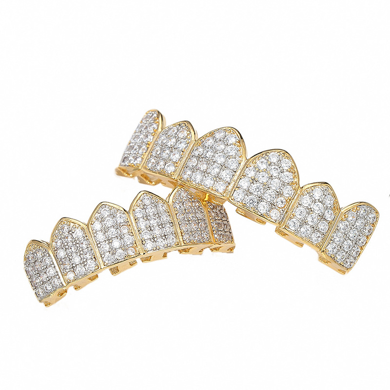 European and American braces, hip-hop accessories, micro-inset zircon braces, Halloween costumes, exaggerated and unique hip-hop factory supply full figure
