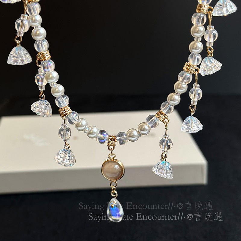 Wholesale of Qinglian Shiyu Ancient-style pearl Necklace, Women's ancient-style Ming-made pendant, Hanfu accessory, and lotus Pendant details Picture