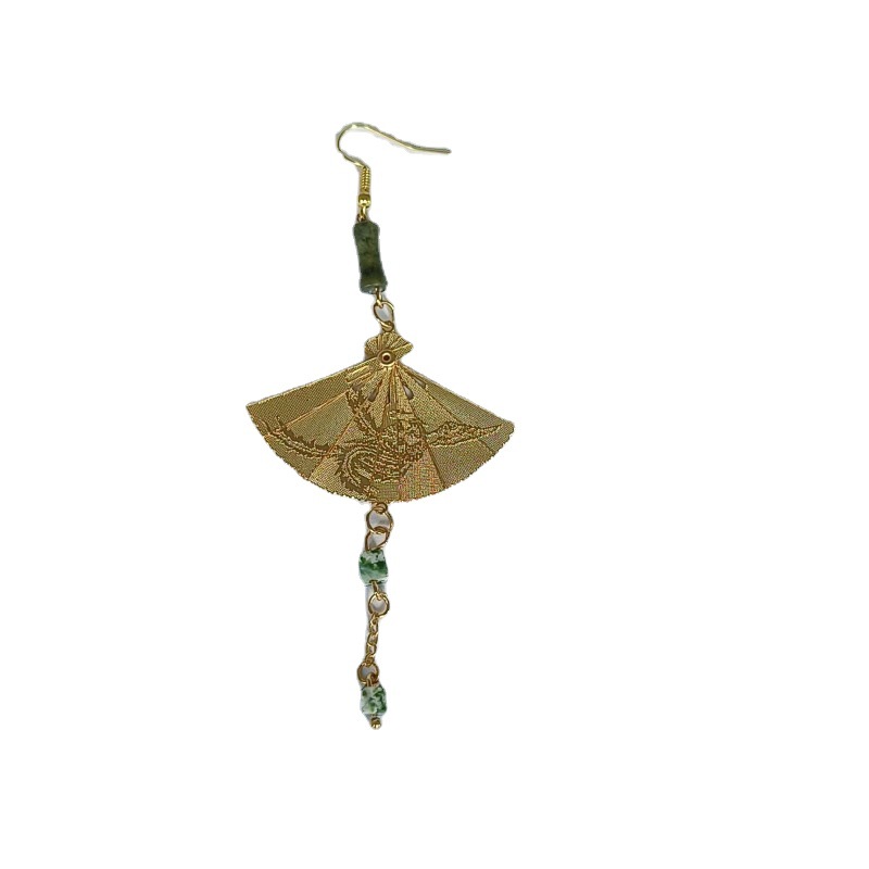 New Chinese-style handcrafted foldable ancient-style fan earrings for women, new Chinese-style long tassel ear clips, ear studs and earrings Item Picture