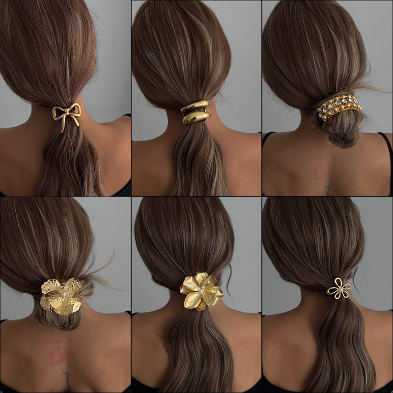 Best-selling hair accessories for foreign trade, European and American style, cross-border high-end feel, ponytail hair band, fashionable bow, alloy headwear, hair tie full figure