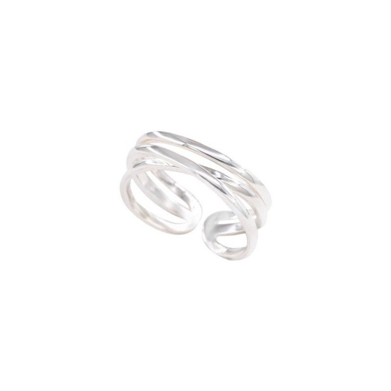 A simple 925 sterling silver cross three-layer ring from South Korea, a cold and elegant index finger ring for women, with a niche design and an open ring Item Picture