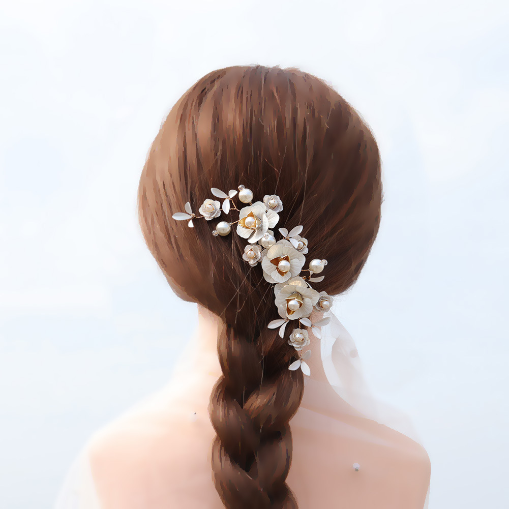 miallo high-end layered floral comb, pearl handcrafted rhinestone hair comb, ancient-style Hanfu accessories, bride's ornaments details Picture