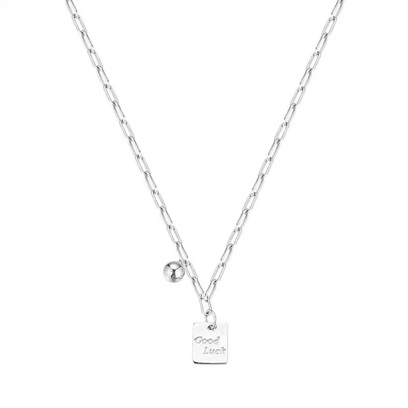 luck elegant and stylish necklace for women, retro round ball letter square plate collarbone chain, fashionable, artistic and light luxury accessories wholesale Item Picture