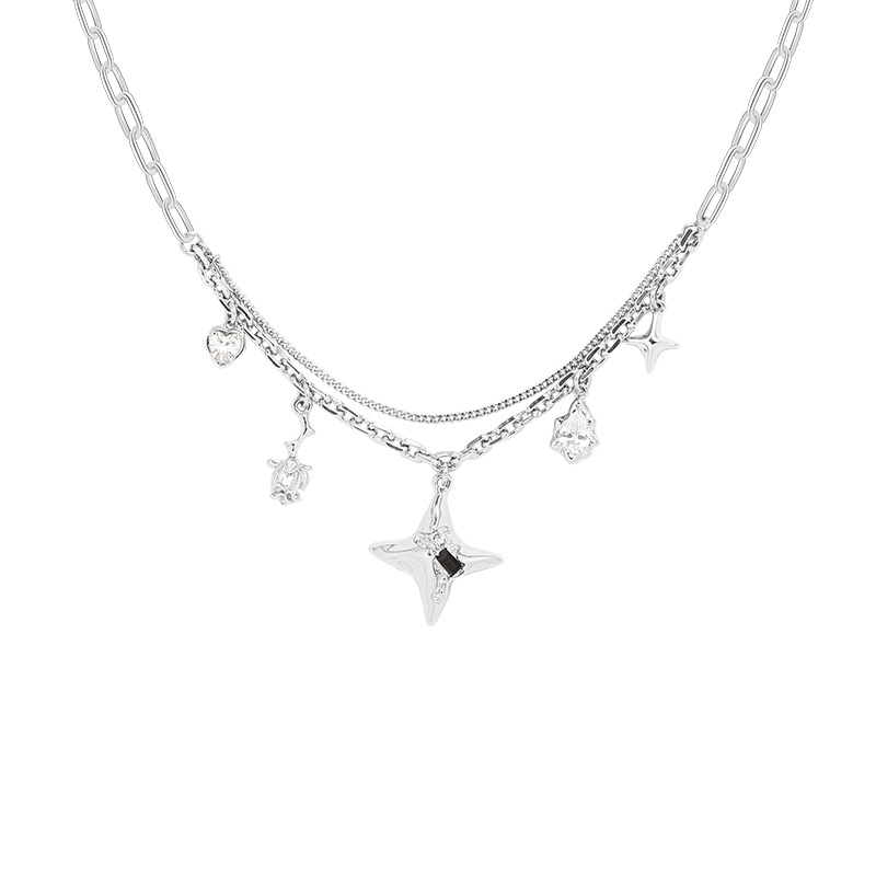 The cold and ins-style four-pointed star necklace exudes a sense of light luxury and sophistication for women. It features an original and niche collarbone chain with a personalized and exquisite pendant trend Item Picture