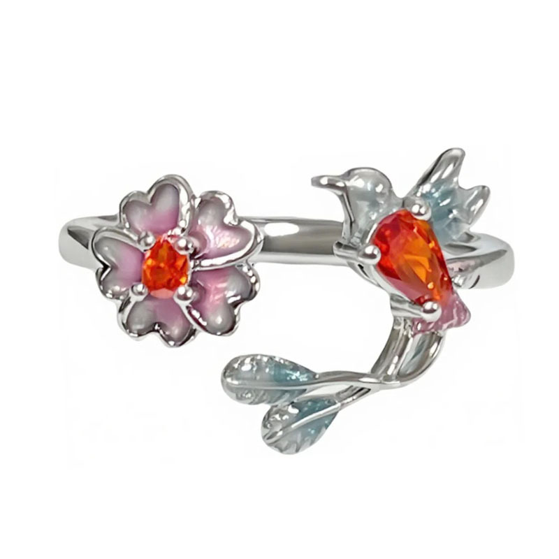 A dynamic and ethereal three-dimensional colorful bird ring for women, a creative and unique sweet and cool butterfly ring with a niche and cold style Item Picture