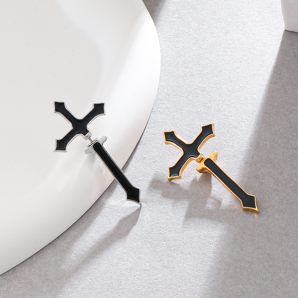 Gothic dark cross, piercing nail girl, European and American ins style simple metal earrings, cool and exaggerated earrings trend Specification drawing