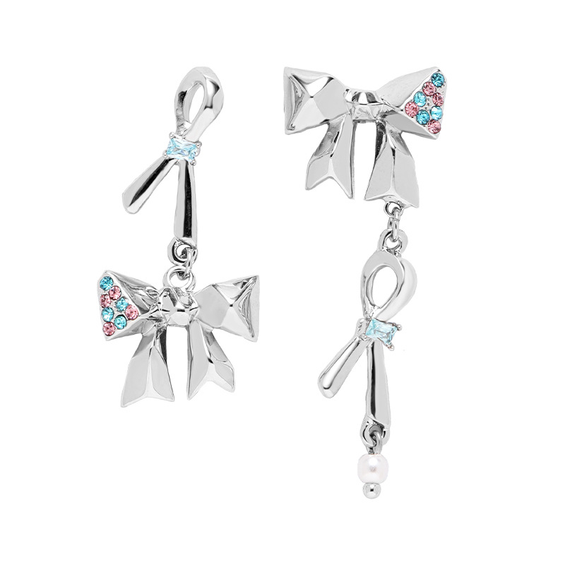 Pink and blue bow series earrings with a light luxury and high-end feel for autumn and winter, original Instagram sweet and cool style exquisite earrings for women Item Picture