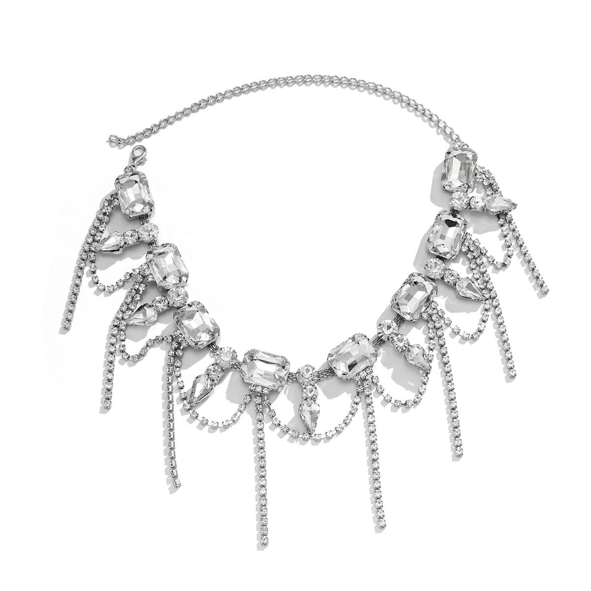 European and American cross-border jewelry, niche design sense, light luxury, full diamond collar, sweet and cool tassel water diamond necklace, collarbone chain Item Picture