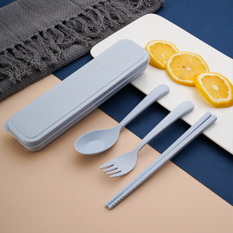 Three-piece set of cross-border Amazon wheat straw spoons, chopsticks and forks for students, portable tableware gifts Application Scenario