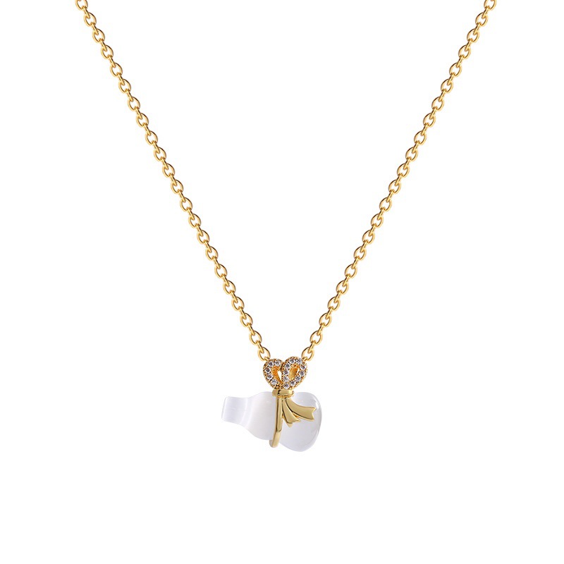 Personalized and fashionable gourd necklace for women on Instagram, with a cold style and zircon inlaid exquisite pendant. The same style as the popular titanium steel collarbone chain Item Picture
