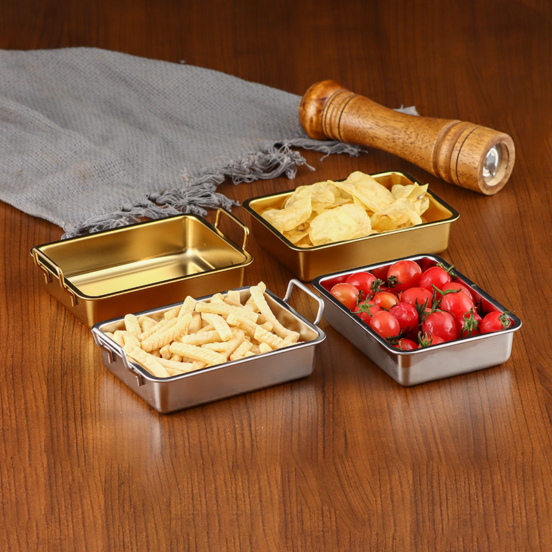304 stainless steel Korean snack plate with ears, golden fried chicken plate, French fries, creative cold dish plate, dessert plate, small square plate full figure