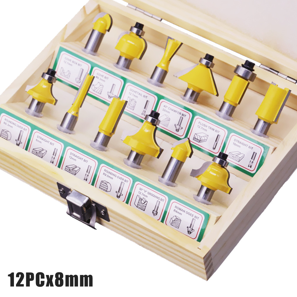 15-piece set of 1/4 handle, 1/2 handle, 8 handle, 6 handle woodworking milling cutter sets, decoration edge machine, 12-piece set of woodworking slotting milling cutters undefined