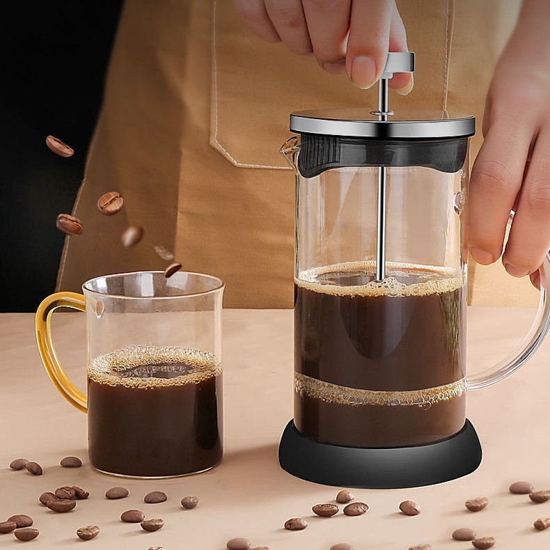 New lazy person's glass press, wooden lid, high borosilicate glass coffee pot, heat-resistant and explosion-proof green teapot, tea brewer Application Scenario