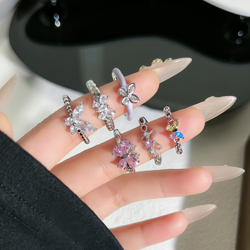 Sweet and cool, small butterfly, fashionable and niche open ring, a simple and elegant style for women, light luxury, high-end and exquisite index finger ring Specification drawing
