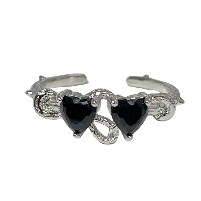 Simple, heart-shaped, personalized and versatile ring for women, adjustable cold style, thorny texture, niche dark style quality ring Item Picture