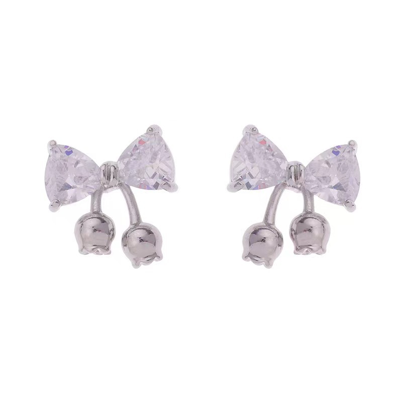 "Bang bang jump!" Gentle and refined, niche zircon bow stud earrings, 2025 new style earrings, light luxury earrings for women Item Picture