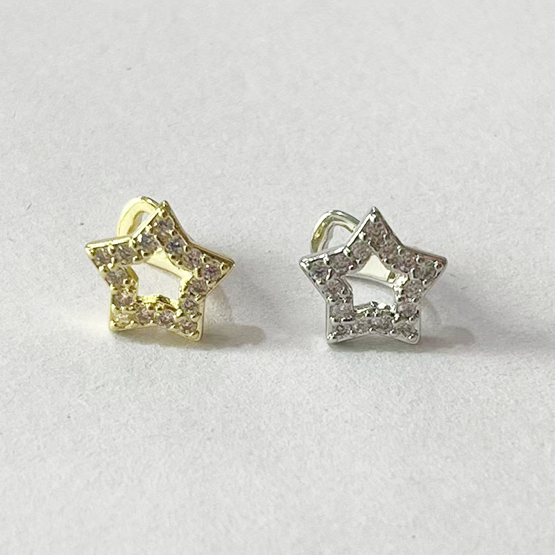 Jinwu Hollowed-out five-pointed star zircon braces, a cool and shiny gold tooth hip-hop accessory wholesale for daily outings Specification drawing