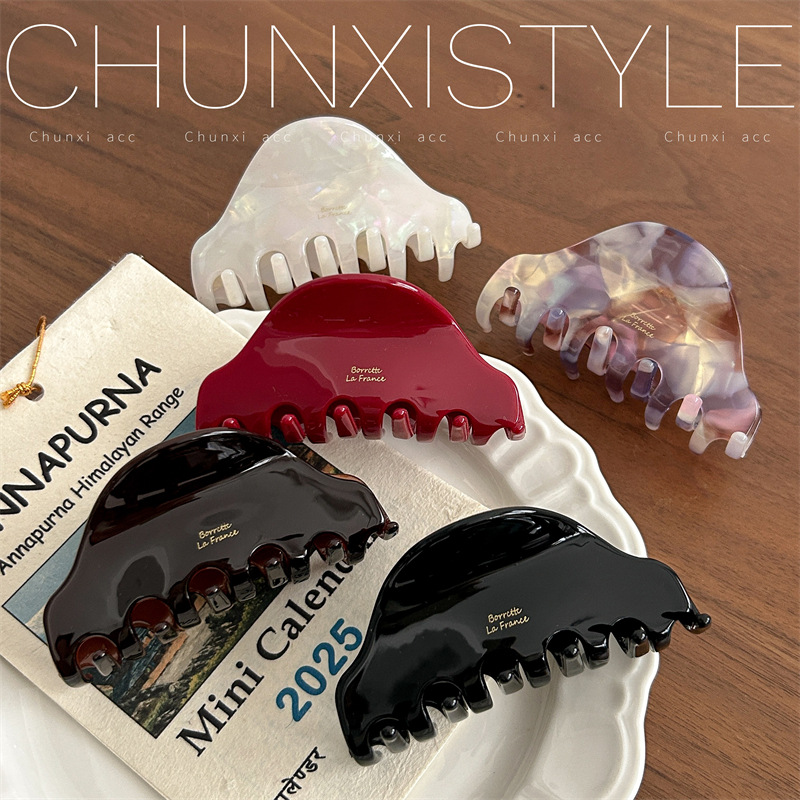 Korean retro acetate gripper, medium-sized iriered shell, high-end shark clip, children's back head hair clip and hair accessory details Picture